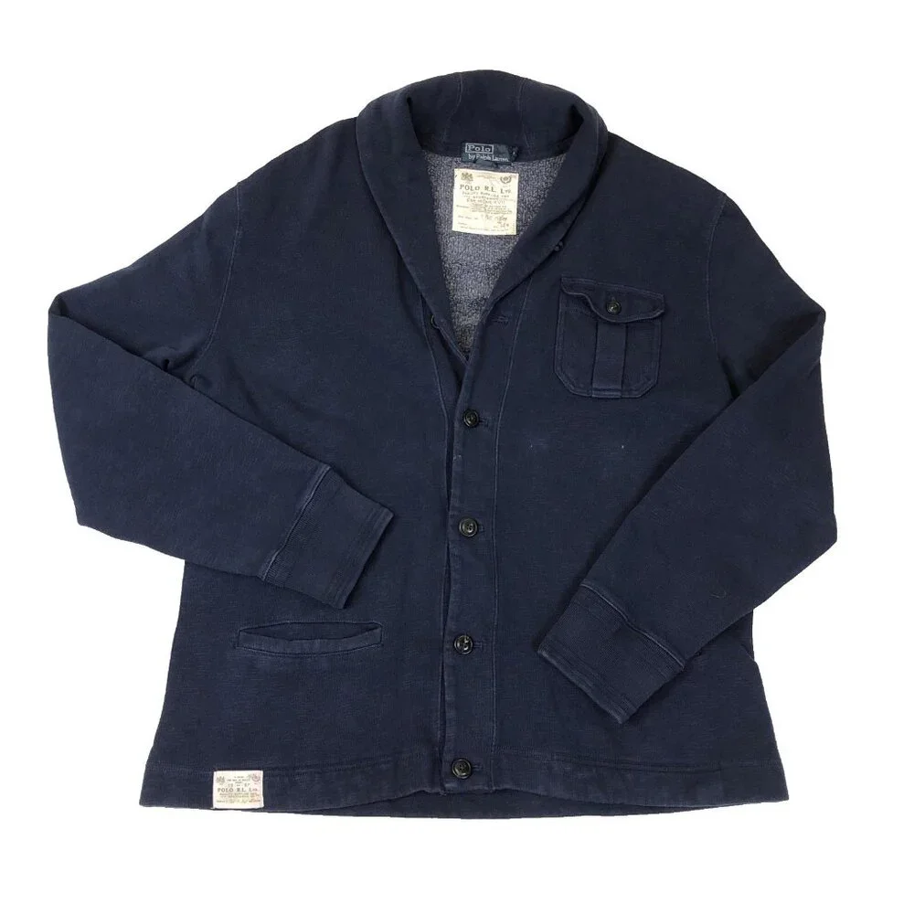 Polo Ralph Lauren RL Mens Navy Blue Sportsman Shawl Collar Button Front Cardigan - Picture 1 of 15